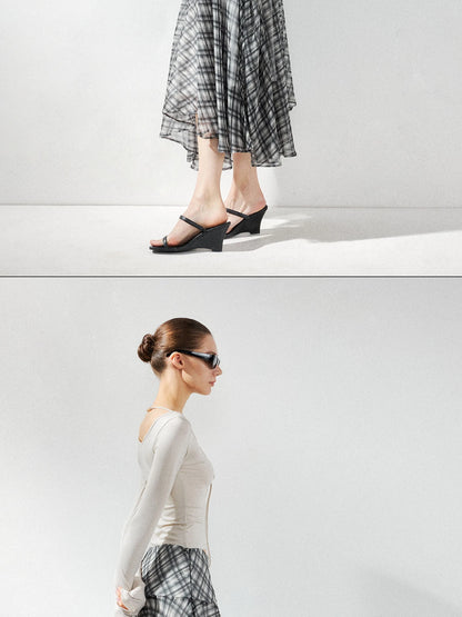 kvkv Checkered Asymmetrical Hem Flowy Skirt