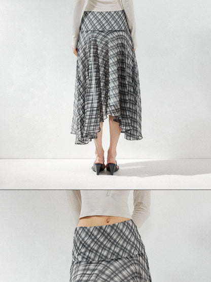 kvkv Checkered Asymmetrical Hem Flowy Skirt