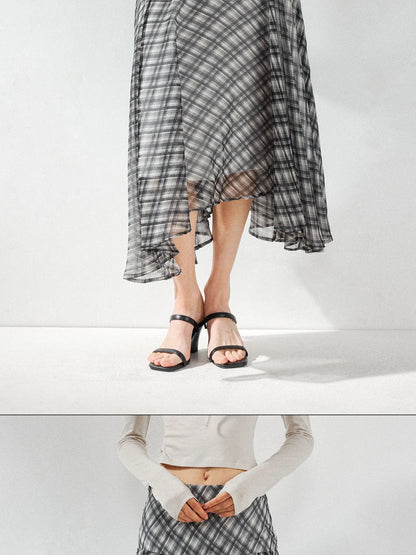 kvkv Checkered Asymmetrical Hem Flowy Skirt