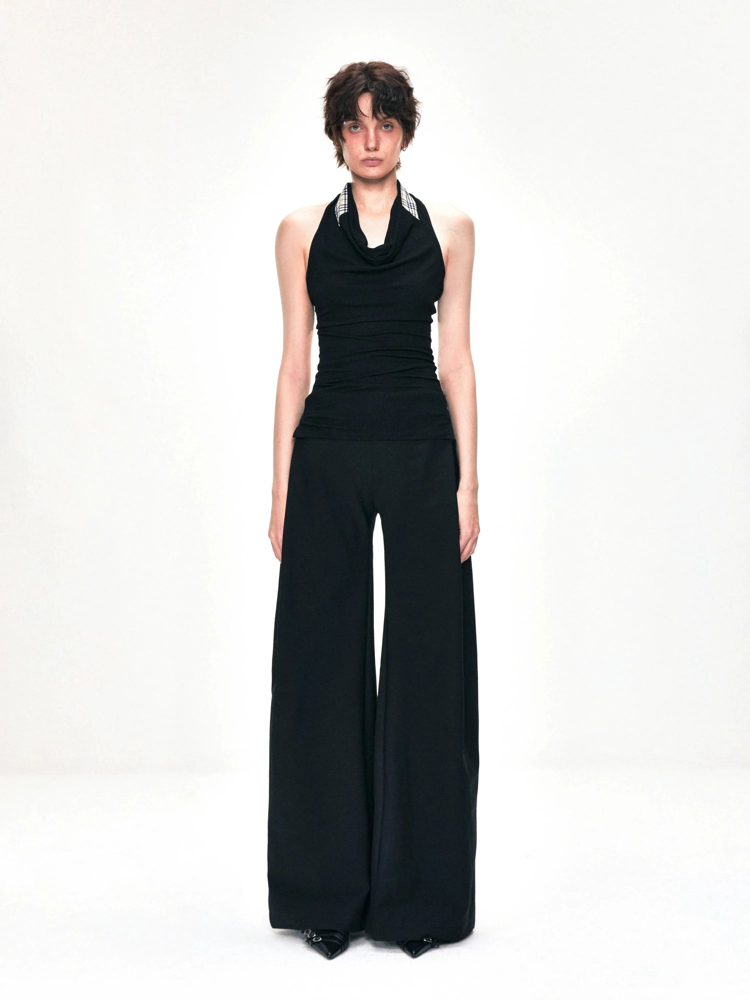 kvkv Checkered Cowl Neck Halter Top