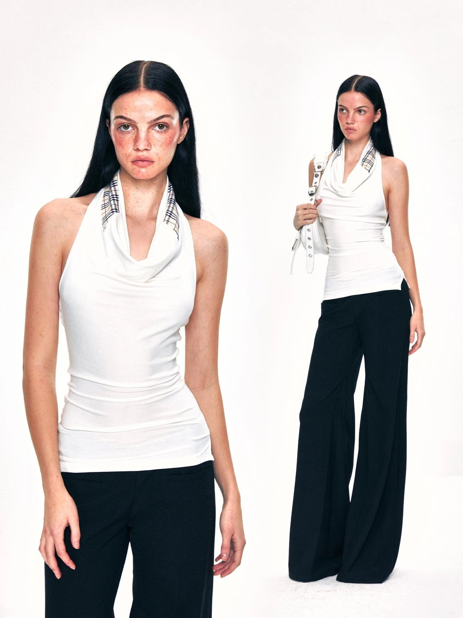 kvkv Checkered Cowl Neck Halter Top