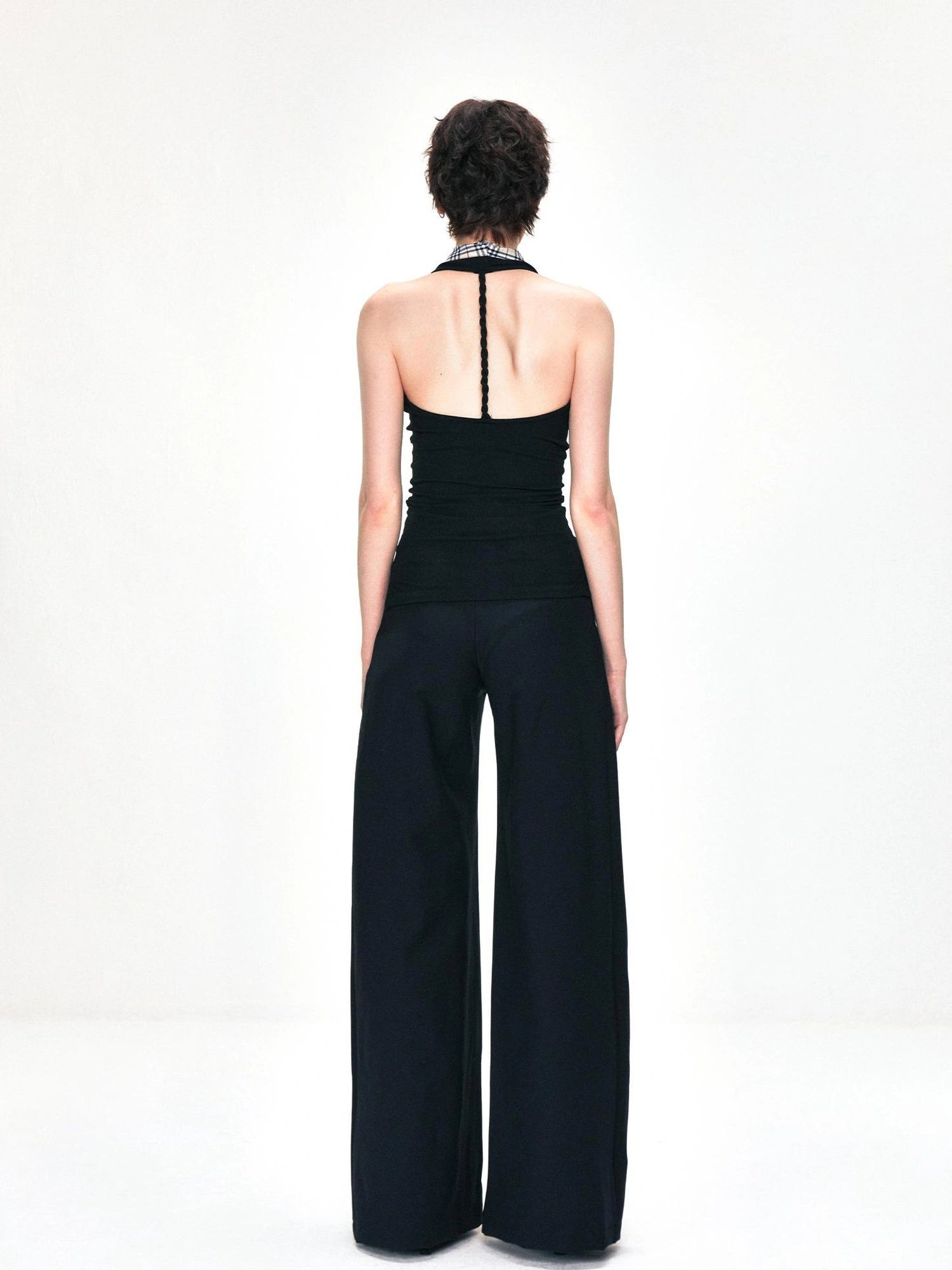 kvkv Checkered Cowl Neck Halter Top