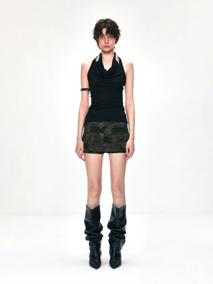 kvkv Checkered Cowl Neck Halter Top