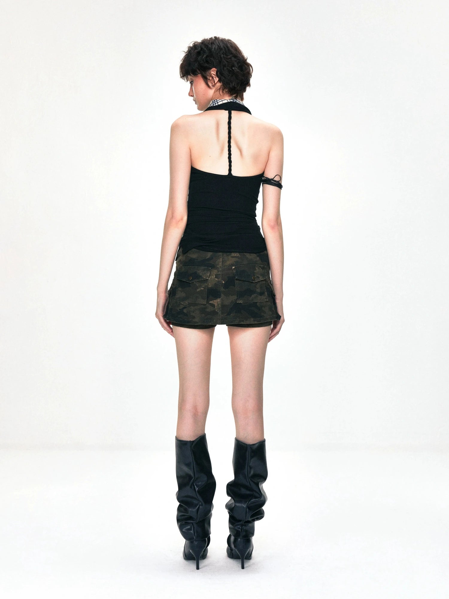 kvkv Checkered Cowl Neck Halter Top
