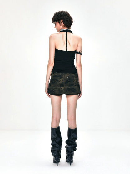 kvkv Checkered Cowl Neck Halter Top