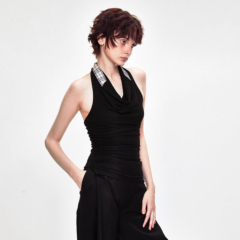 kvkv_Checkered_Cowl_Neck_Halter_Top_MISSTT