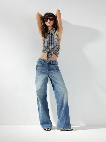kvkv Checkered Halter Neck Shirt With Backless Design
