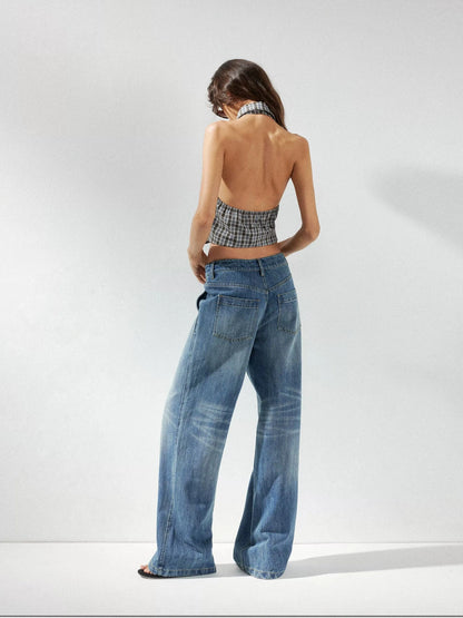kvkv Checkered Halter Neck Shirt With Backless Design