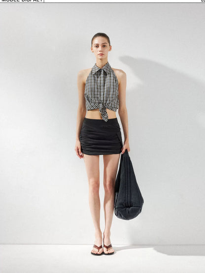 kvkv Checkered Halter Neck Shirt With Backless Design