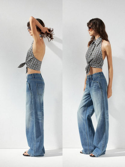 kvkv Checkered Halter Neck Shirt With Backless Design