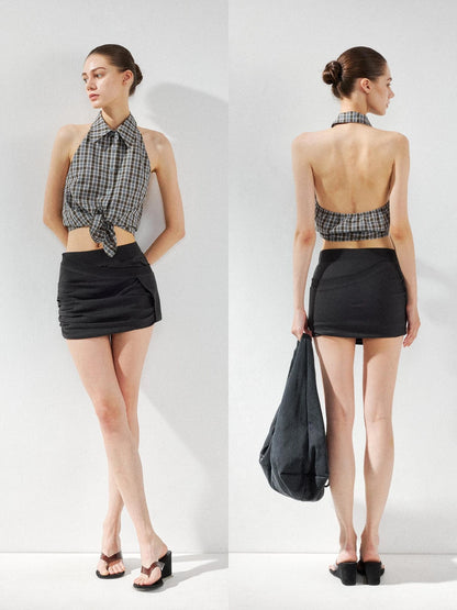 kvkv Checkered Halter Neck Shirt With Backless Design