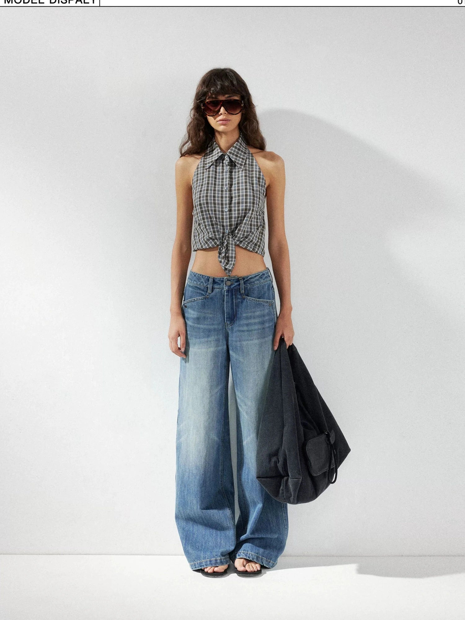 kvkv Checkered Halter Neck Shirt With Backless Design