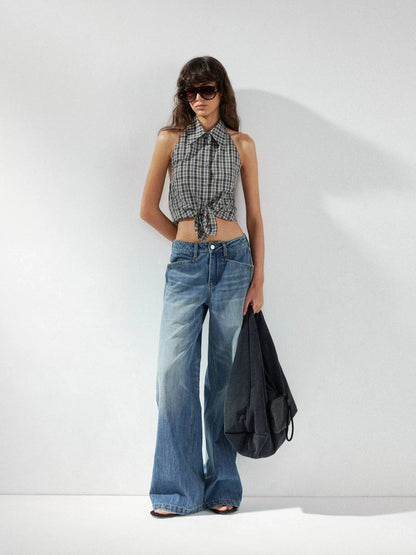 kvkv Checkered Halter Neck Shirt With Backless Design