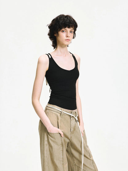kvkv Checkered Tie Front Halter Top