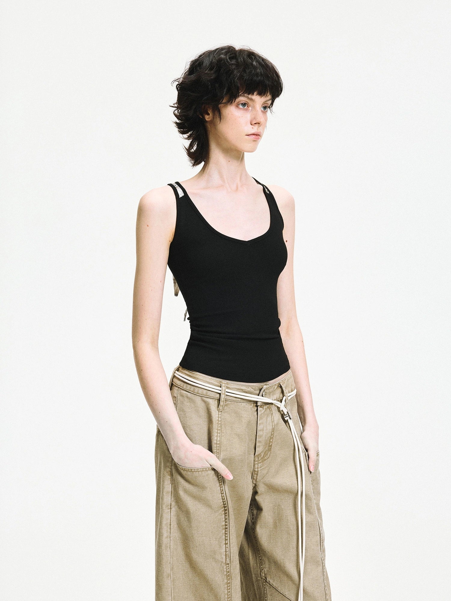 kvkv Checkered Tie Front Halter Top