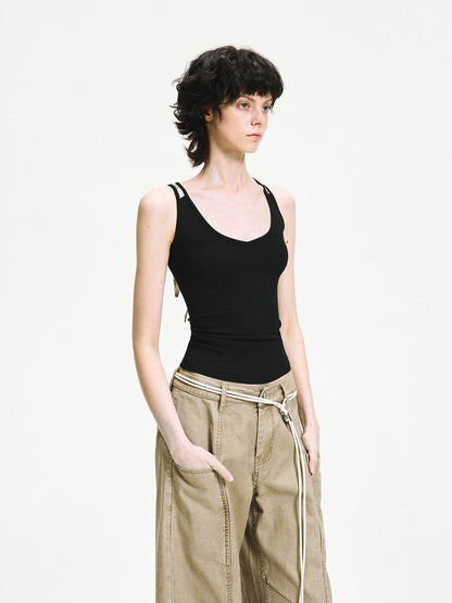 kvkv Checkered Tie Front Halter Top