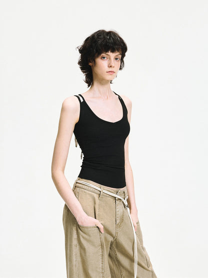 kvkv Checkered Tie Front Halter Top