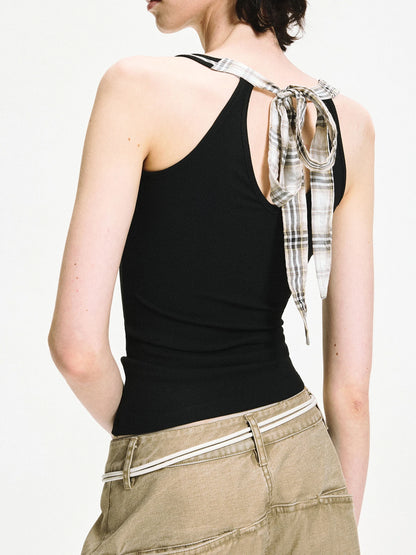 kvkv Checkered Tie Front Halter Top