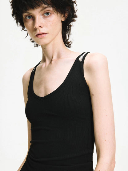 kvkv Checkered Tie Front Halter Top