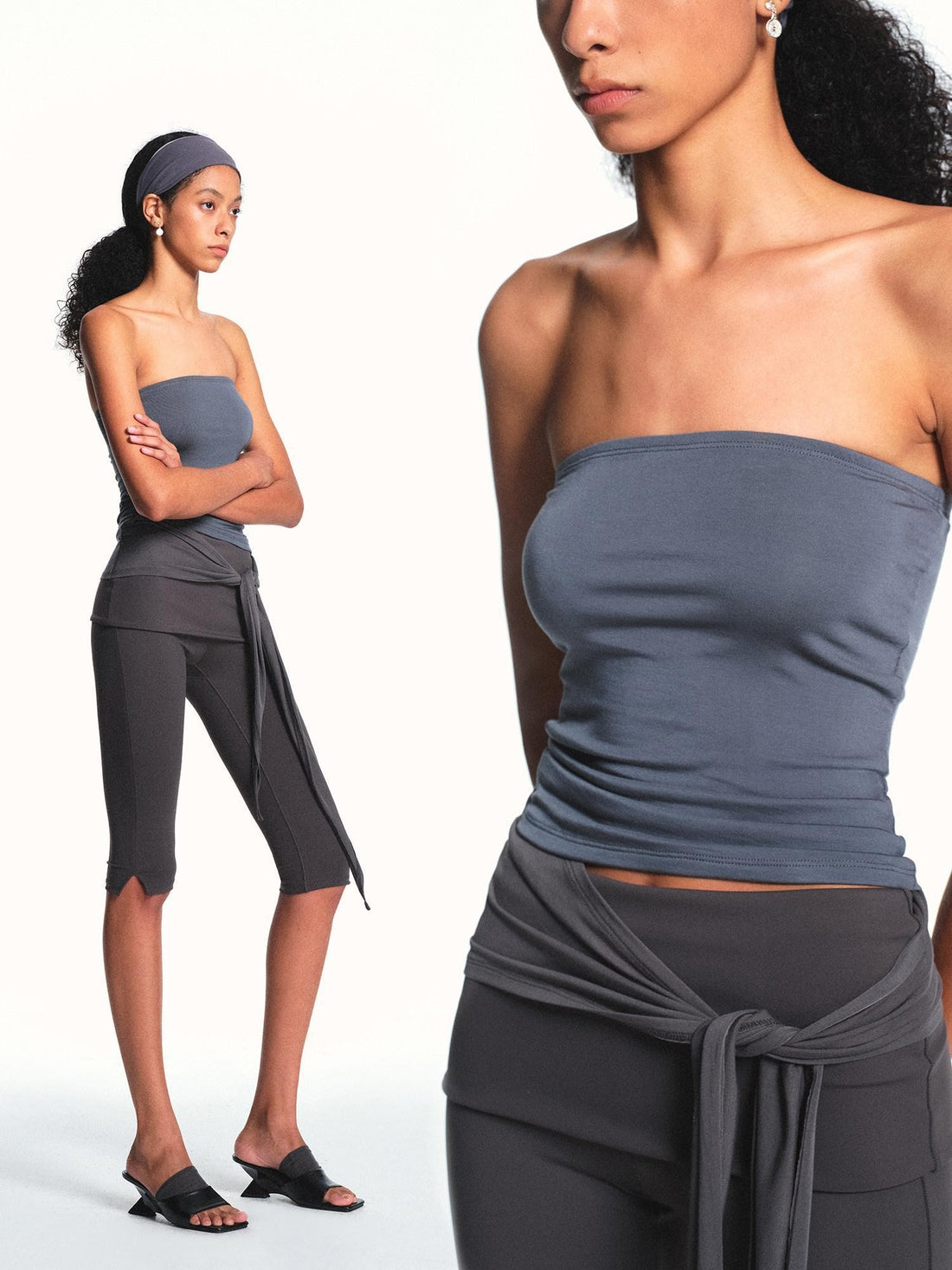 kvkv Cloud Blue Gray Ribbon Spliced Structured Slim Women&