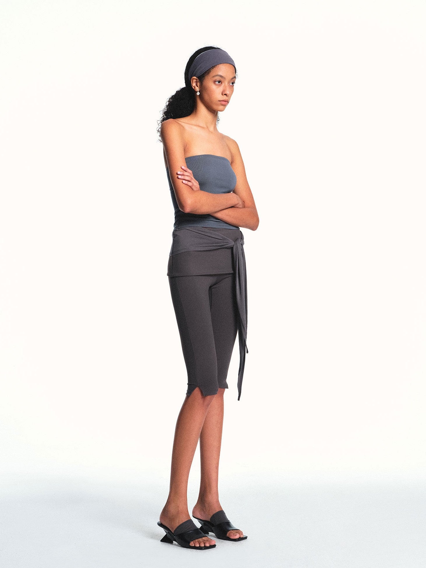 kvkv Cloud Blue Gray Ribbon Spliced Structured Slim Women&