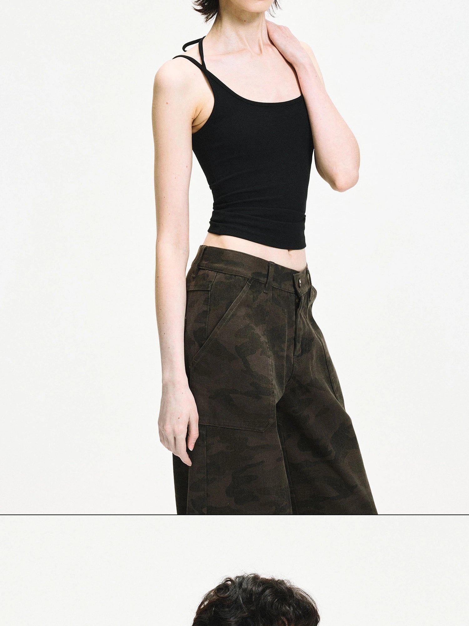 kvkv Coconut White Black Crisscross Halter Top