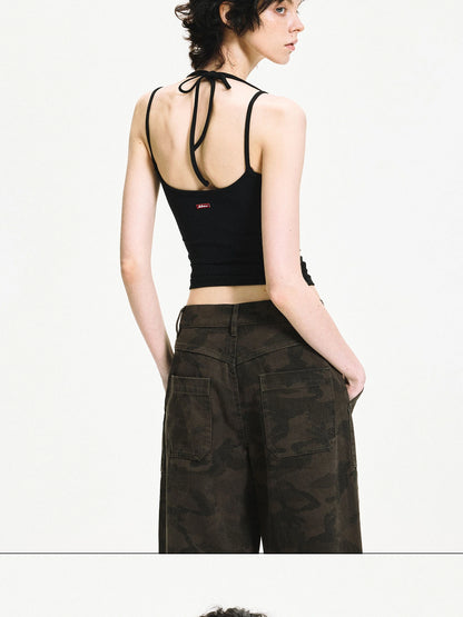 kvkv Coconut White Black Crisscross Halter Top