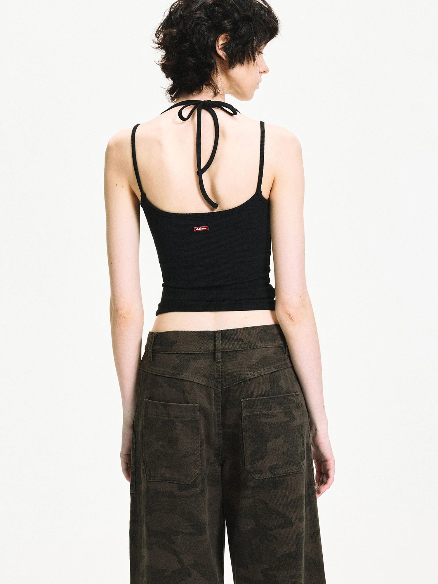 kvkv Coconut White Black Crisscross Halter Top