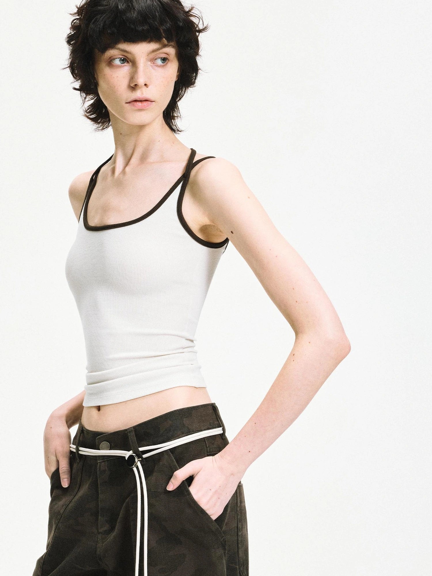 kvkv Coconut White Black Crisscross Halter Top