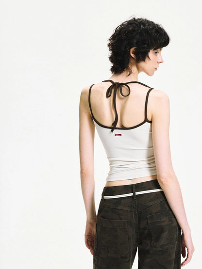 kvkv Coconut White Black Crisscross Halter Top