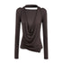 kvkv Coffee Brown Faux Layered Drape Neck Women&