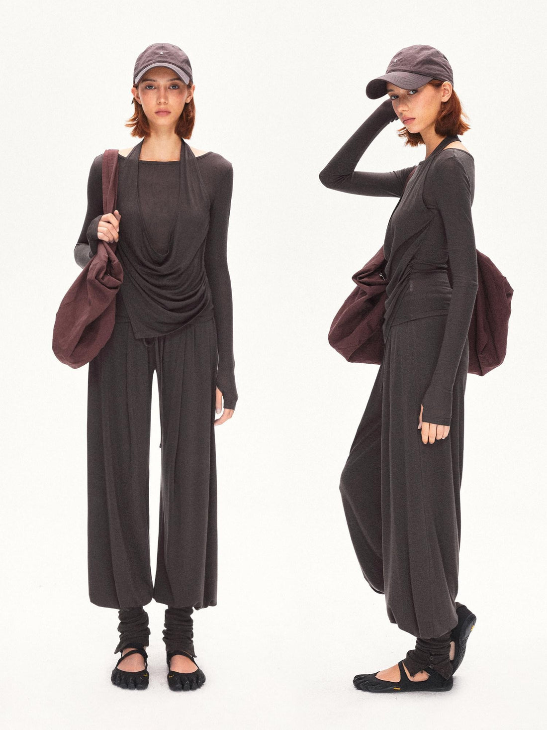 kvkv Coffee Brown Faux Layered Drape Neck Women&