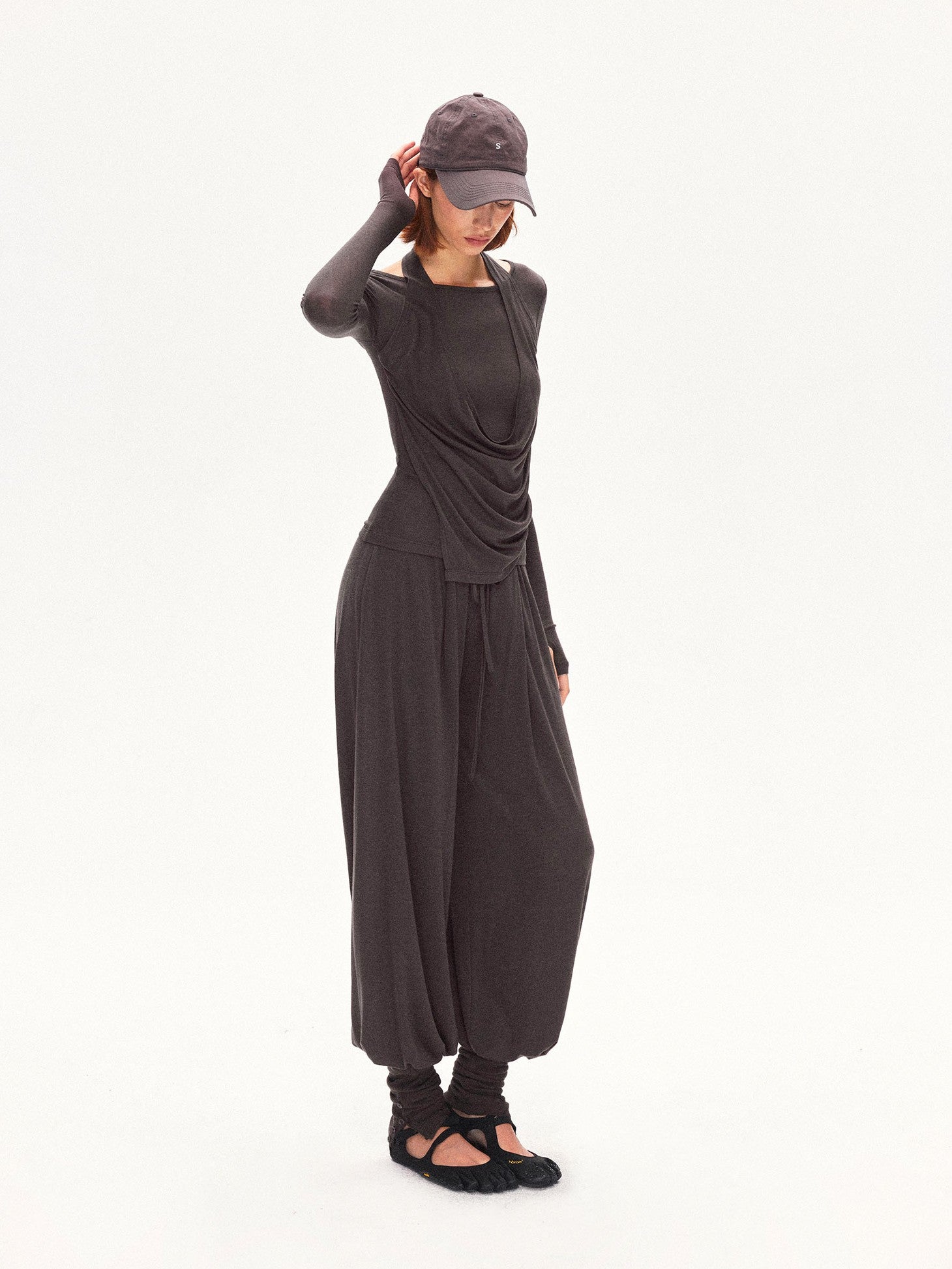 kvkv Coffee Brown Faux Layered Drape Neck Women&