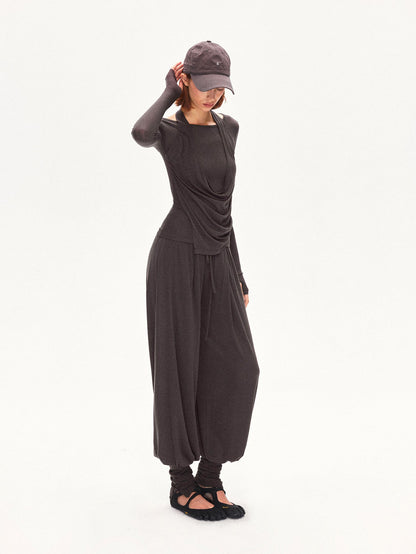 kvkv Coffee Brown Faux Layered Drape Neck Women&