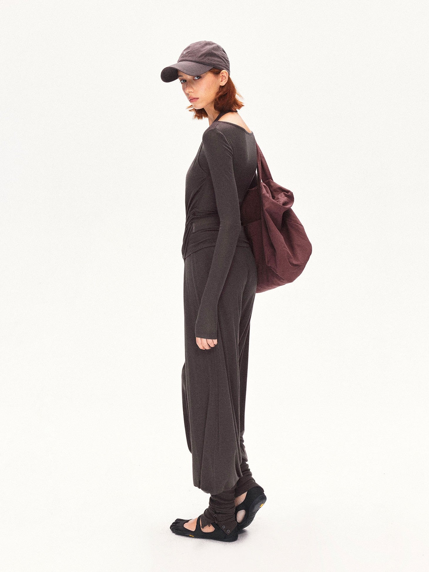 kvkv Coffee Brown Faux Layered Drape Neck Women&