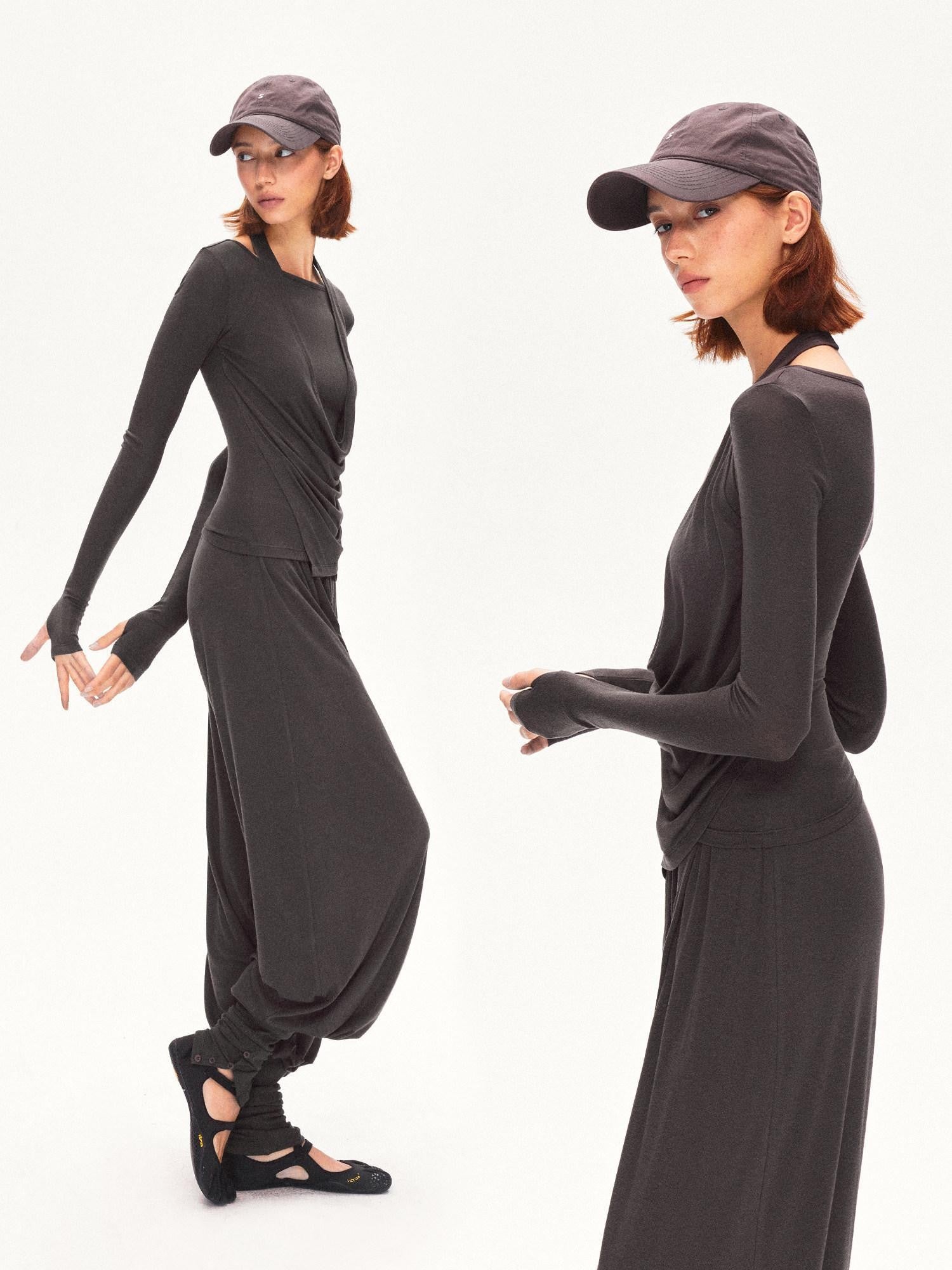 kvkv Coffee Brown Faux Layered Drape Neck Women&