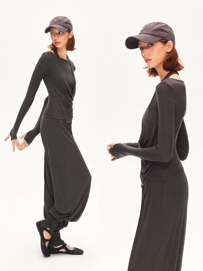 kvkv Coffee Brown Faux Layered Drape Neck Women&
