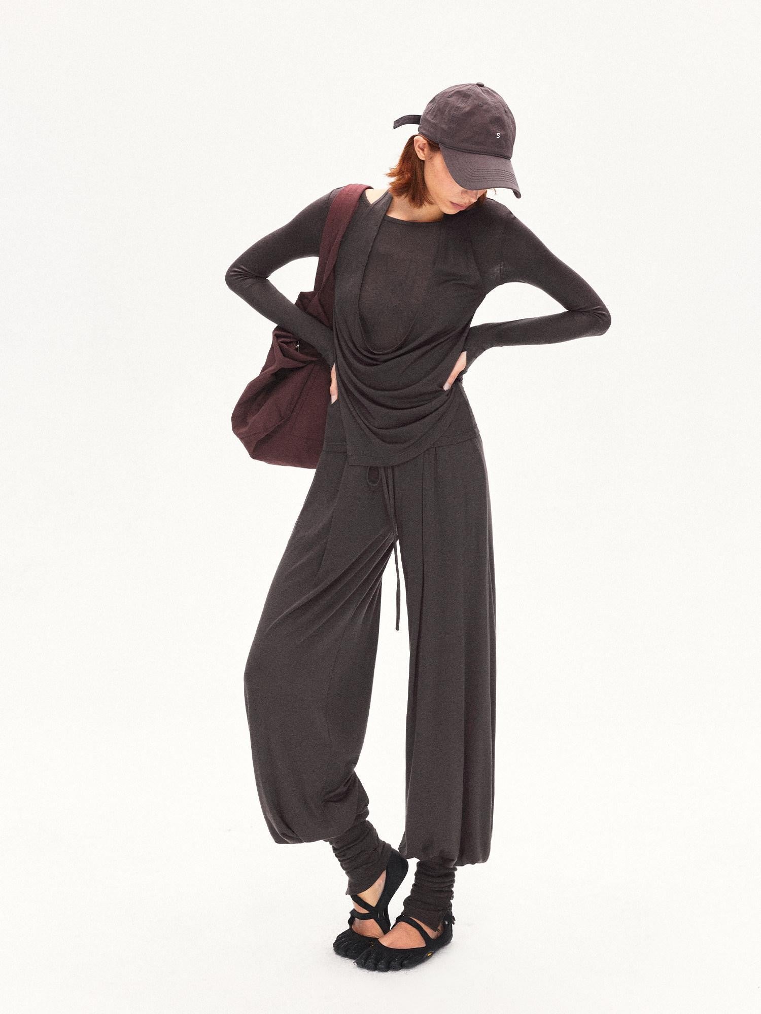 kvkv Coffee Brown Faux Layered Drape Neck Women&