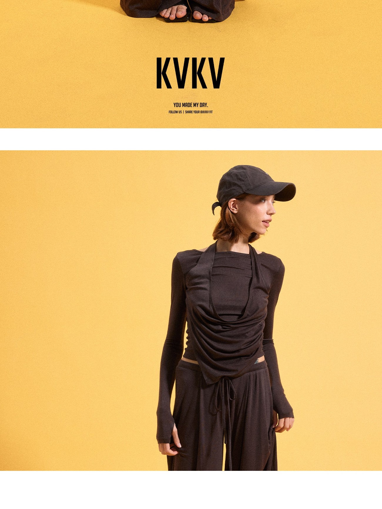 kvkv Coffee Brown Faux Layered Drape Neck Women&