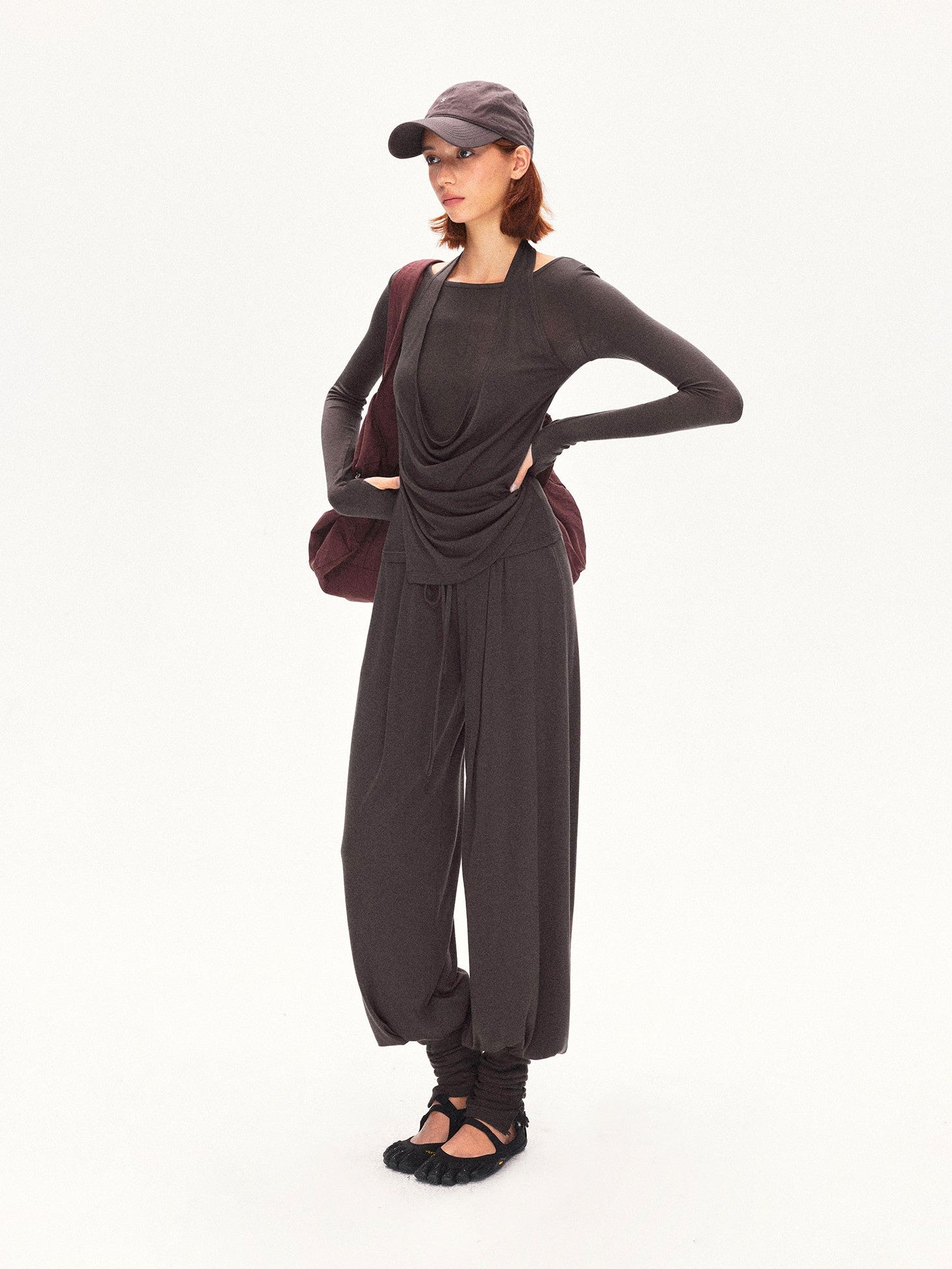 kvkv Coffee Brown Faux Layered Drape Neck Women&