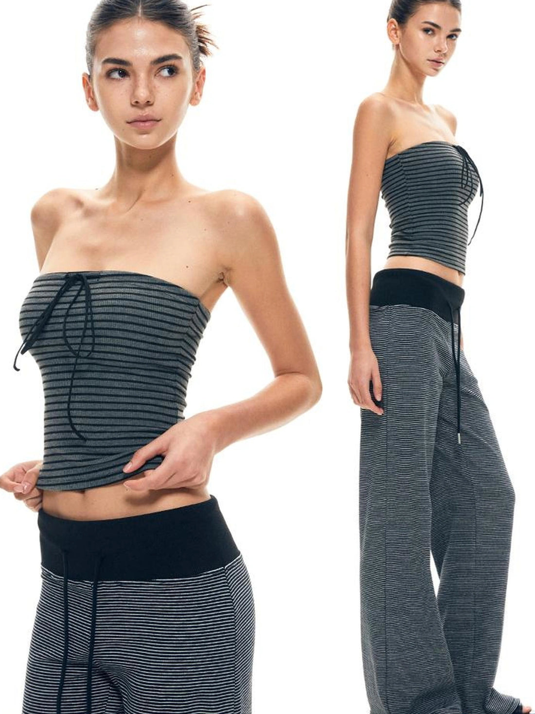 Color Block Bow Tie Strap Elastic Tube Top