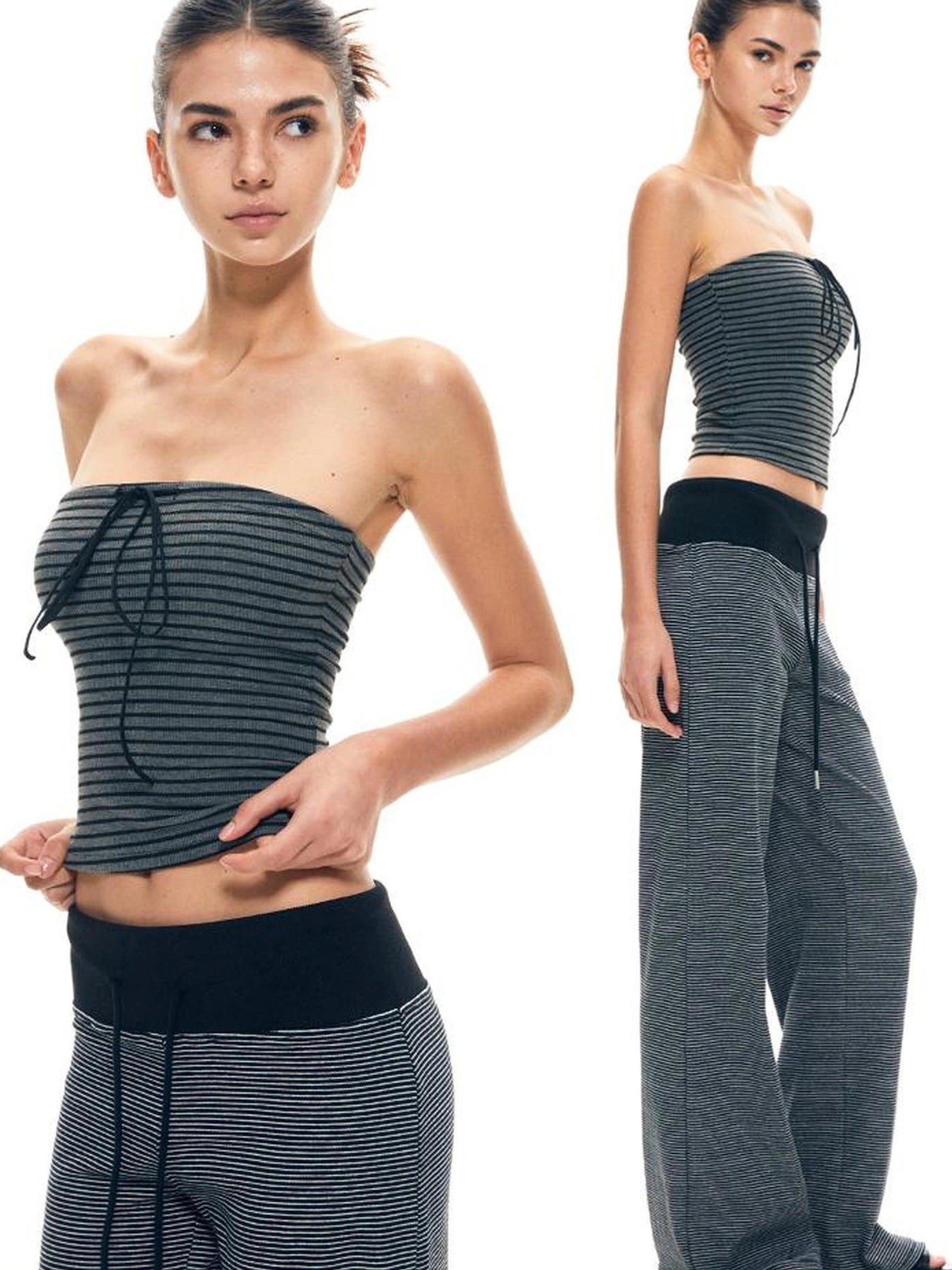 Color Block Bow Tie Strap Elastic Tube Top
