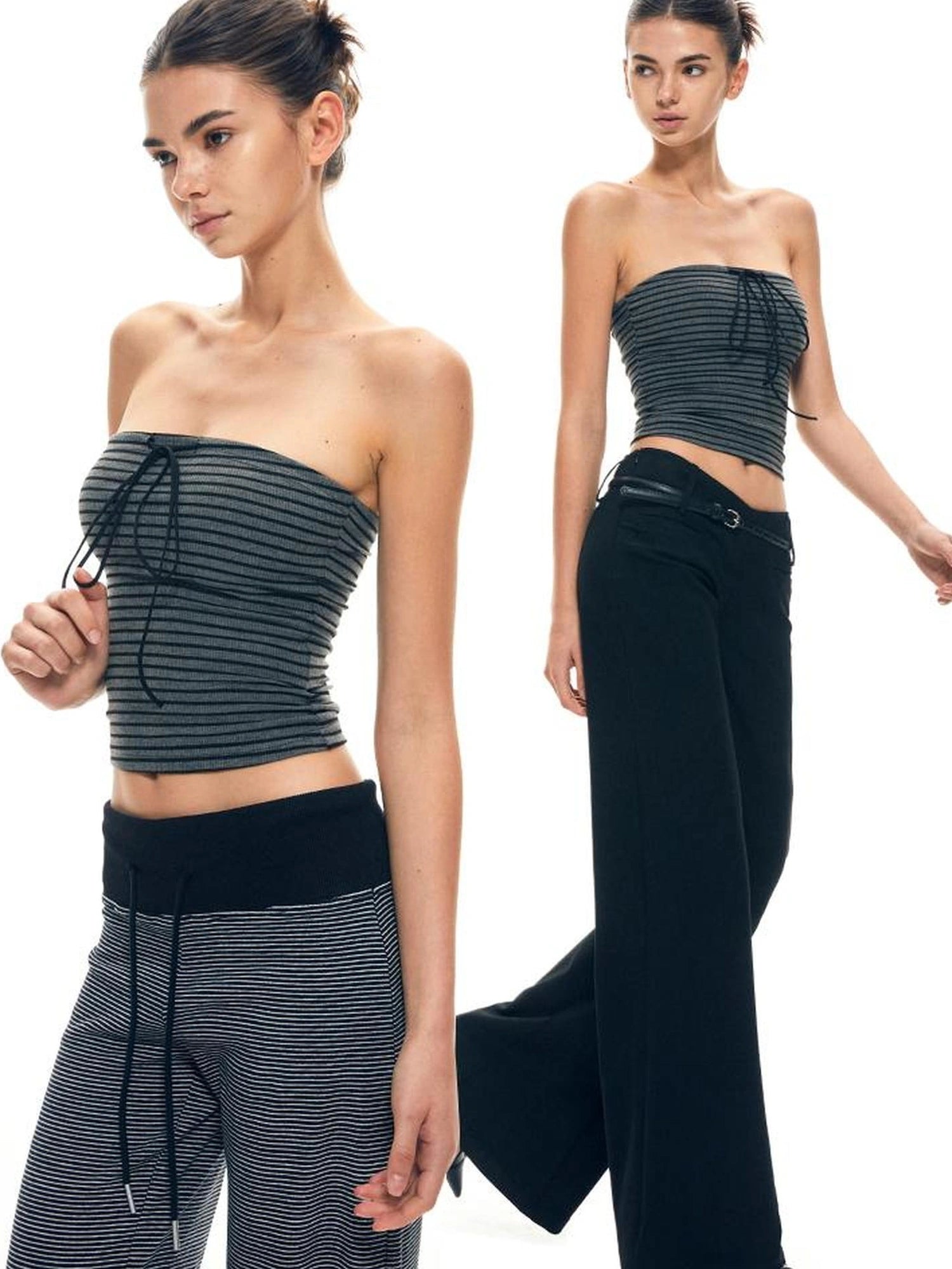 Color Block Bow Tie Strap Elastic Tube Top