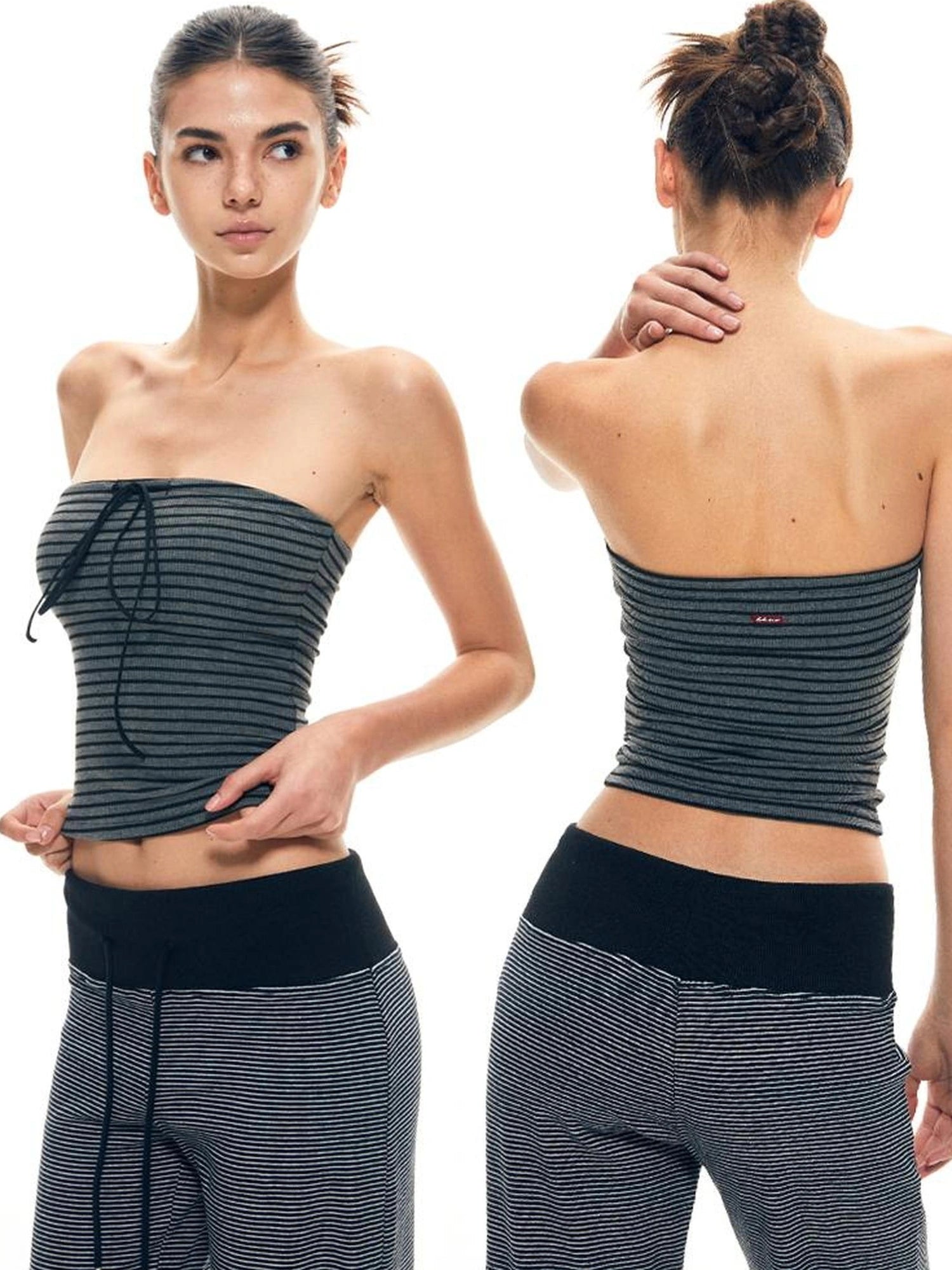 Color Block Bow Tie Strap Elastic Tube Top