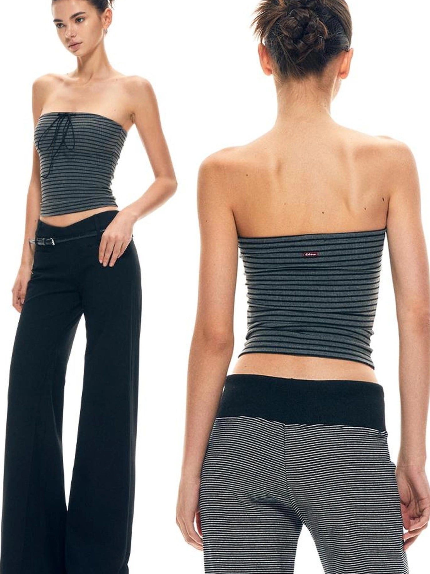Color Block Bow Tie Strap Elastic Tube Top
