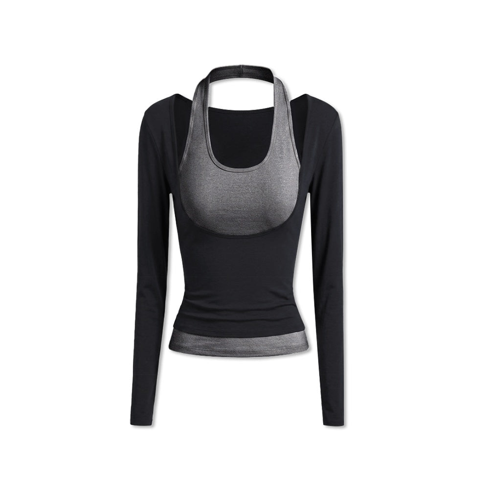 kvkv_Color_Block_Faux_Two_Piece_Halter_Slim_Fit_Women&