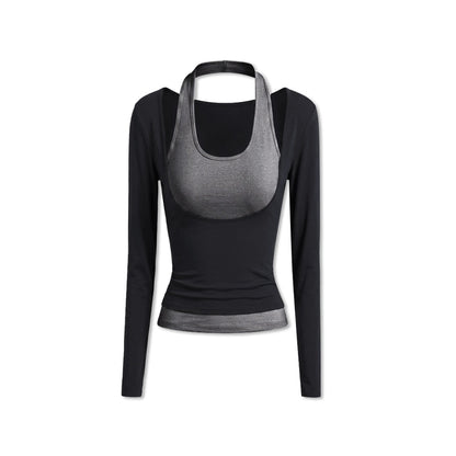 kvkv_Color_Block_Faux_Two_Piece_Halter_Slim_Fit_Women&