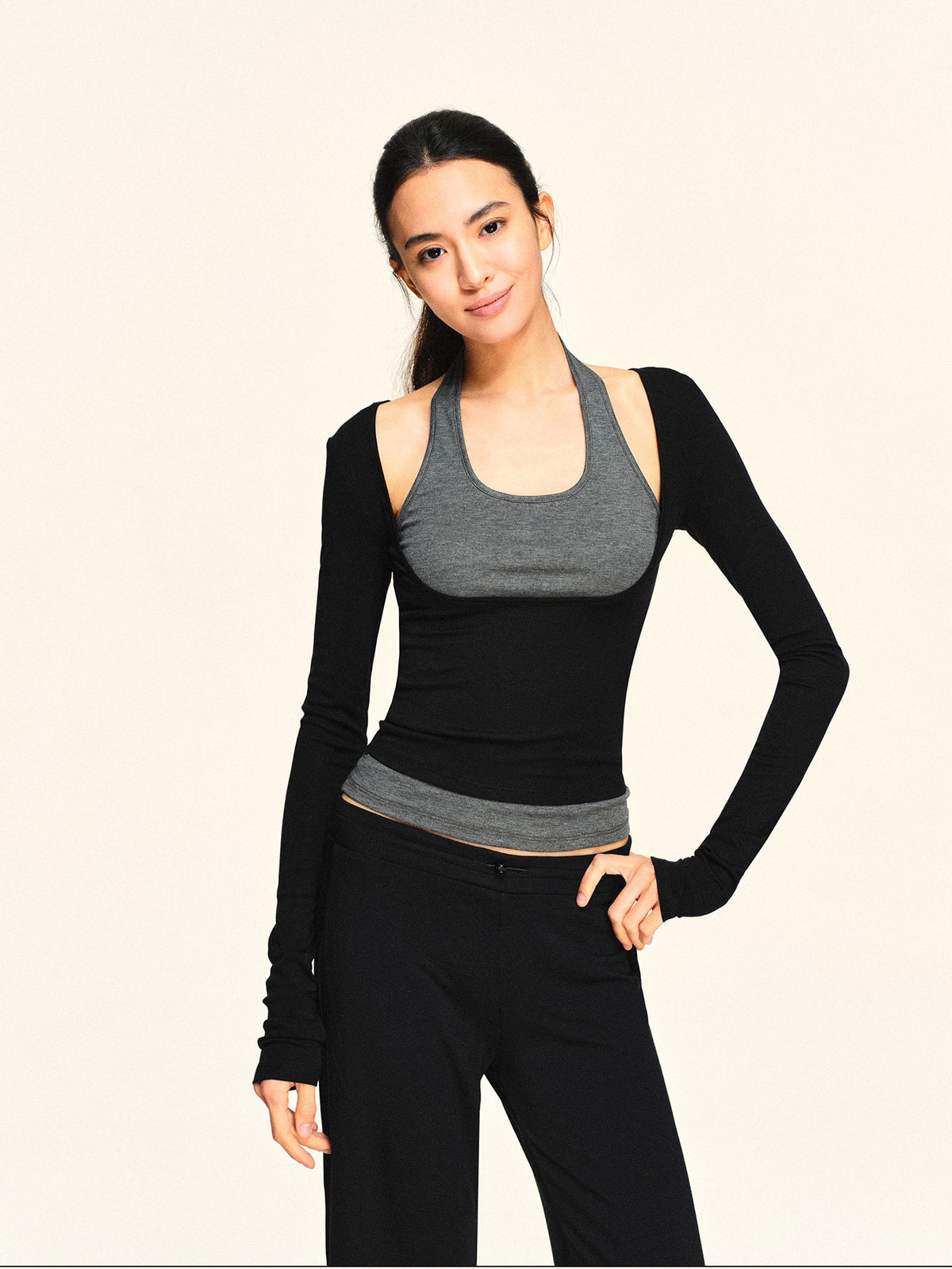 kvkv Color Block Faux Two Piece Halter Slim Fit Women&