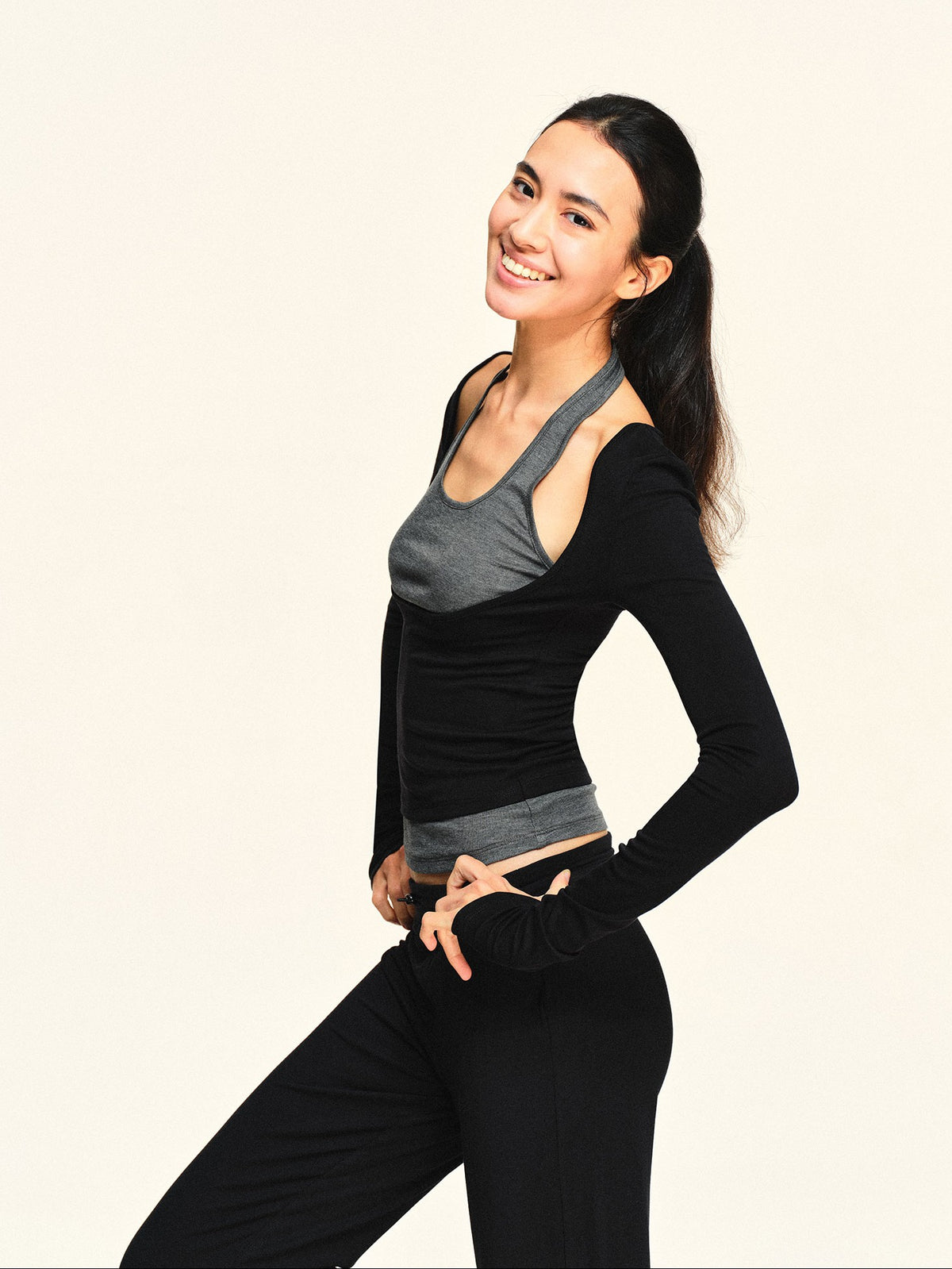 kvkv Color Block Faux Two Piece Halter Slim Fit Women&