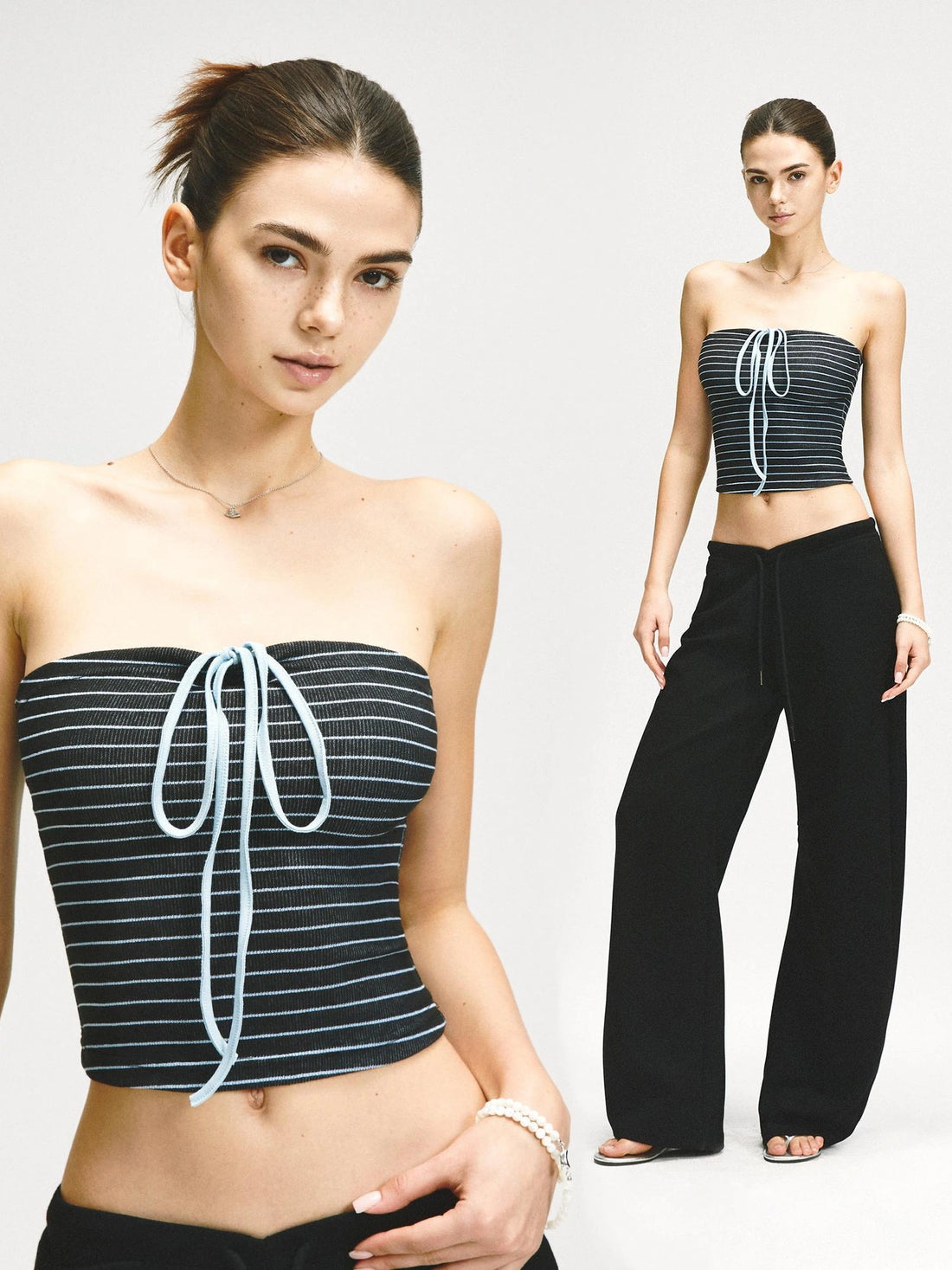 kvkv Color Block Striped Tie Front Halter Top